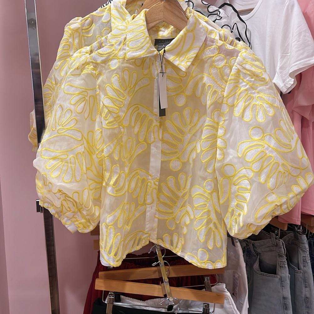 Elegant yellow Blouse with Puff Sleeves